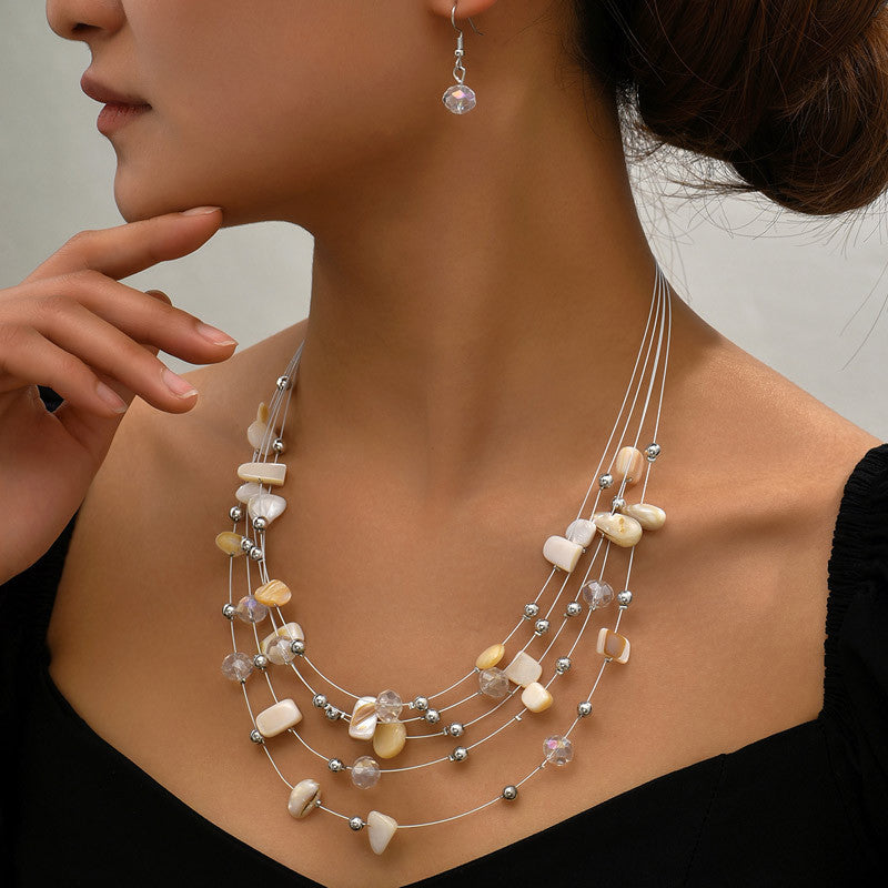 Bohemian Multi-layer Crystal Shell Earrings And Necklace Set