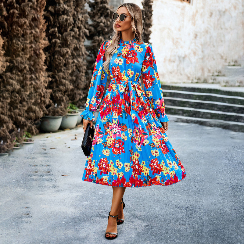 Vestido estampado con cuello redondo de moda para mujer