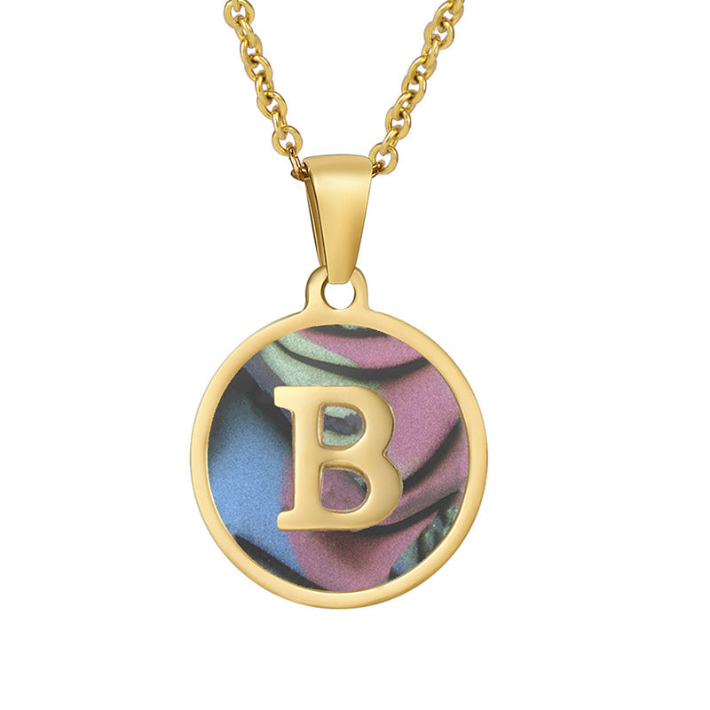 Stainless Steel Round Shell Letter Necklace For Women