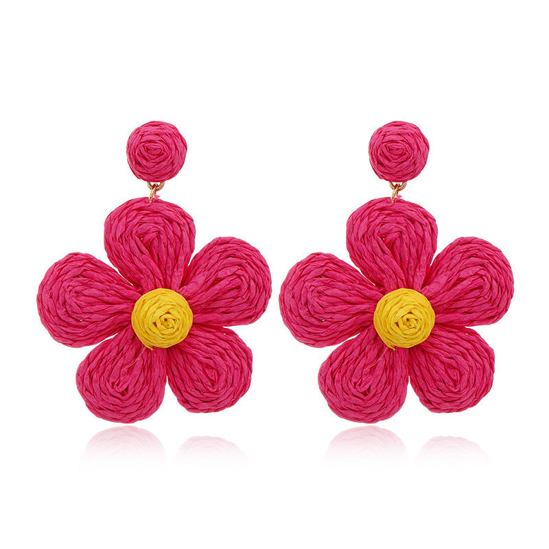 Set Rose Red Geometric All-match Earrings For Women