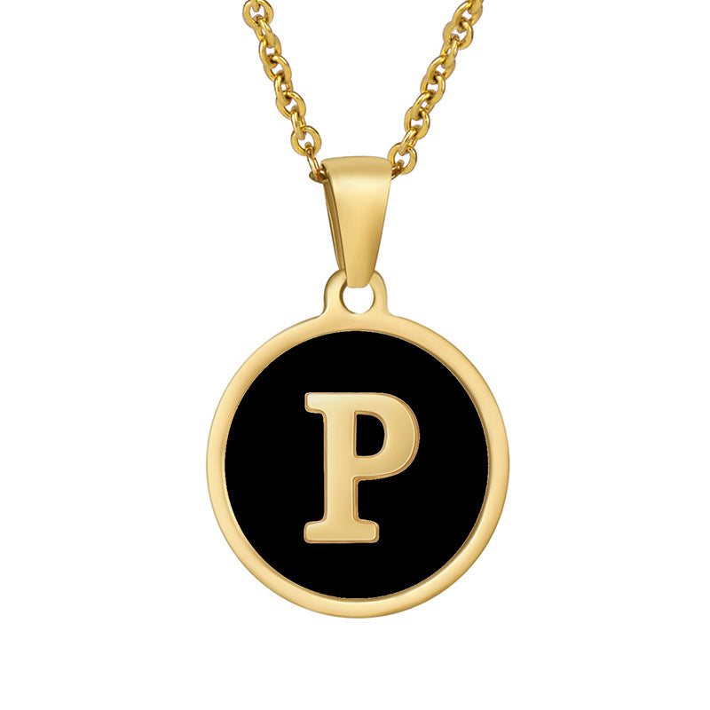 Stainless Steel Round Shell Letter Necklace For Women