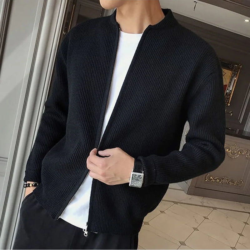 Korean Fashion Men's Knitted Fall Sweater Coat Zip Up Coat Men Casual Sweaters Streetwear Tops Clothing Mens Jackets Cardigan