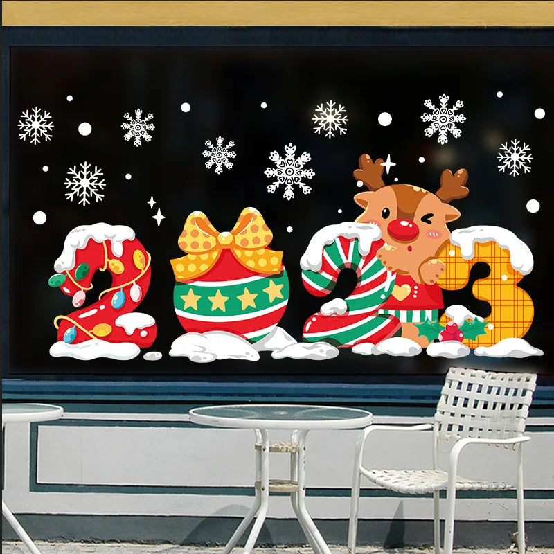 Christmas Decoration Window Stickers Santa Claus Christmas Tree Wall Stickers Decoration Xmas Decals Window Clings Stickers