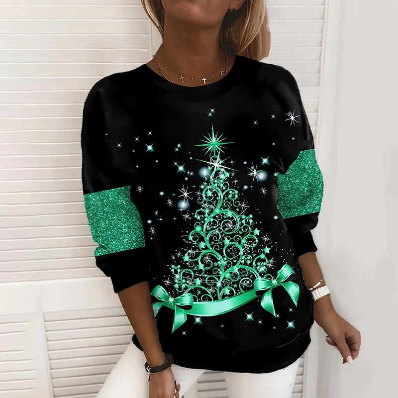 Tops con estampado de árboles de Navidad para mujer, suéter Vintage de manga larga con cuello redondo, suéter de Navidad de tamaño grande Vintage, novedad de invierno de 2022 