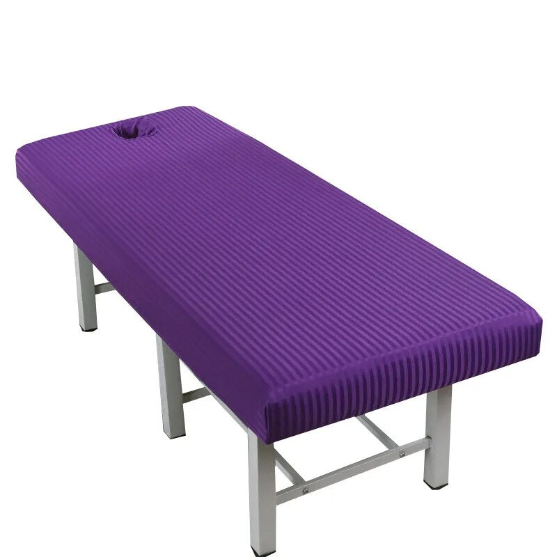Soft Polyester Massage Table Bed Fitted Sheet Elastic Full Cover Rubber Band SPA Bed Cover with Face Hole Table Bed Fitted Sheet