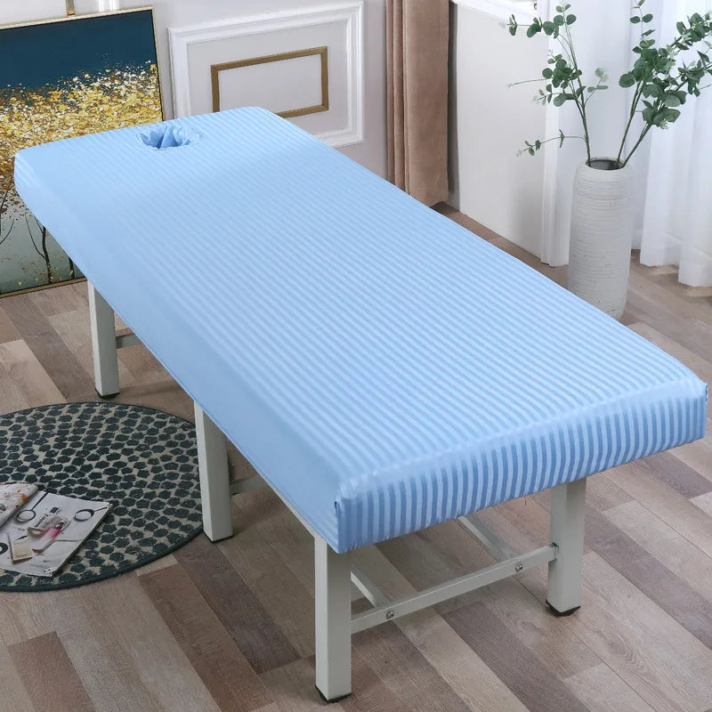 Soft Polyester Massage Table Bed Fitted Sheet Elastic Full Cover Rubber Band SPA Bed Cover with Face Hole Table Bed Fitted Sheet