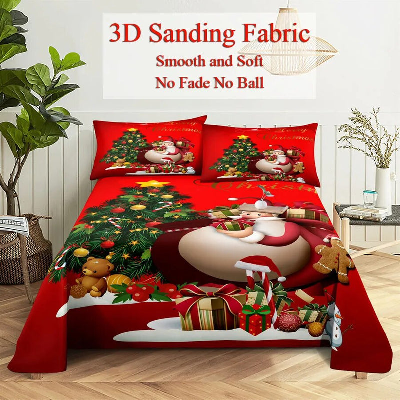 Juego de sábanas navideñas Queen 240x220cm, sábanas con funda de almohada, funda de cama roja, tamaño King, suave, para camas individuales dobles, finas 