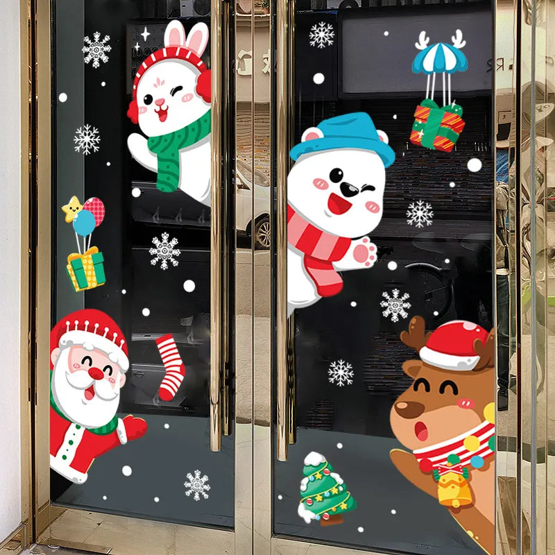 Pegatinas de ventana de decoración navideña, pegatinas de pared de árbol de Navidad de Papá Noel, pegatinas decorativas de Navidad, pegatinas adhesivas para ventana 