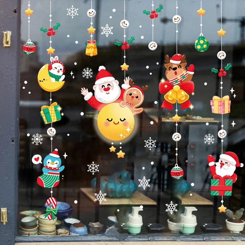 Pegatinas de ventana de decoración navideña, pegatinas de pared de árbol de Navidad de Papá Noel, pegatinas decorativas de Navidad, pegatinas adhesivas para ventana 