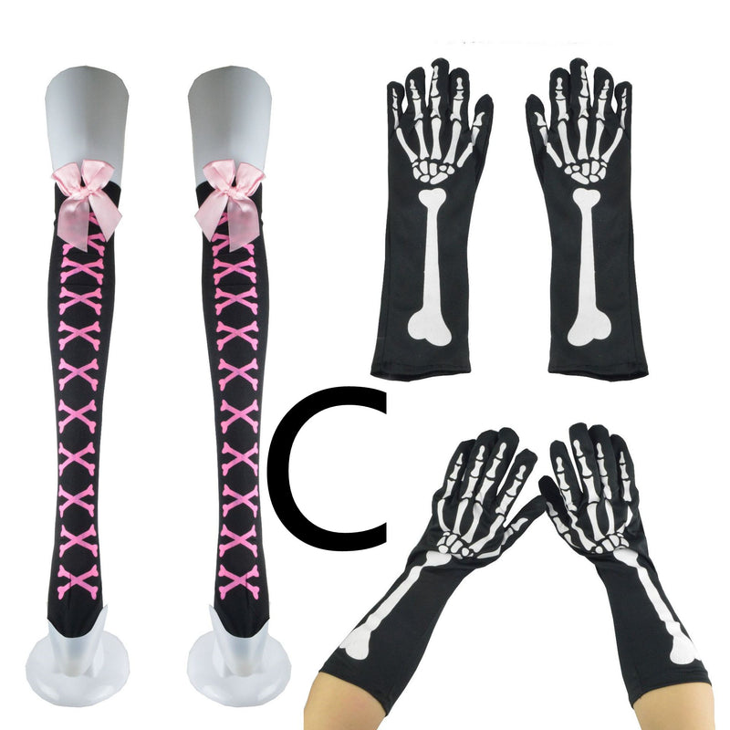 Halloween Ghost Festival Printed Skeleton Tights Glove Sleeve Set