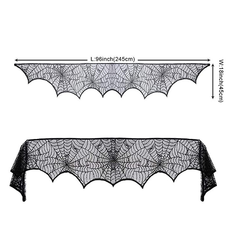 Halloween Spider Web Fireplace Cloth Lace Black Stove Towel Cloth Indoor And Outdoor Home Decoration