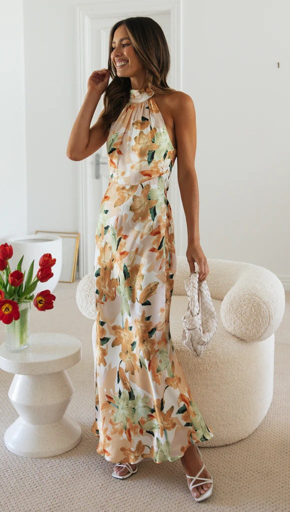 Strap Halter Lace-up Backless Long Dress