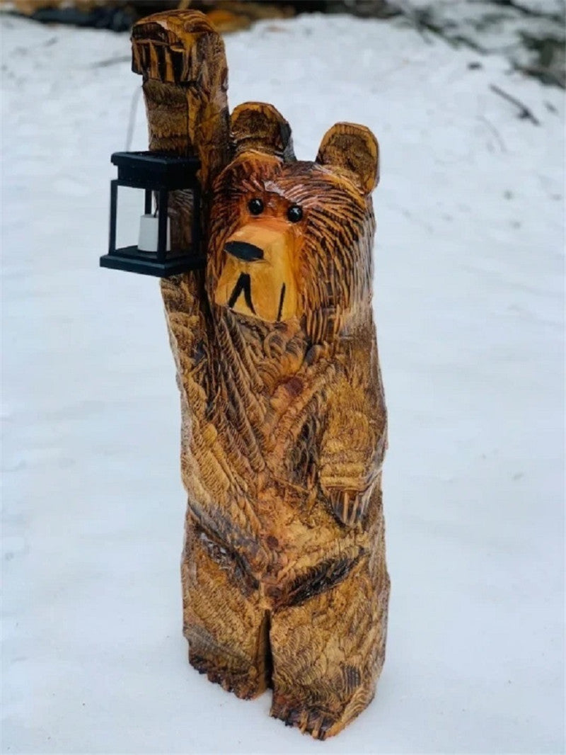 Lámpara de sujeción con adorno de resina de oso tallado en cedro