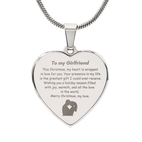 Engraved Heart Necklace - This Christmas My Heart is Wrapped Girlfriend