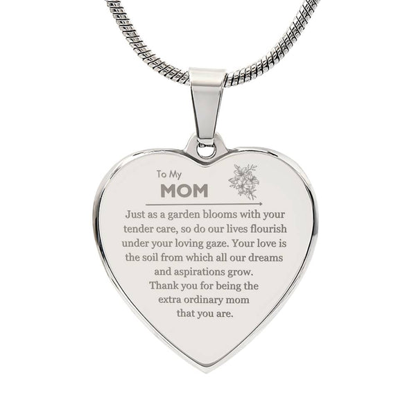 Engraved Heart Necklace - Garden Blooms Mom