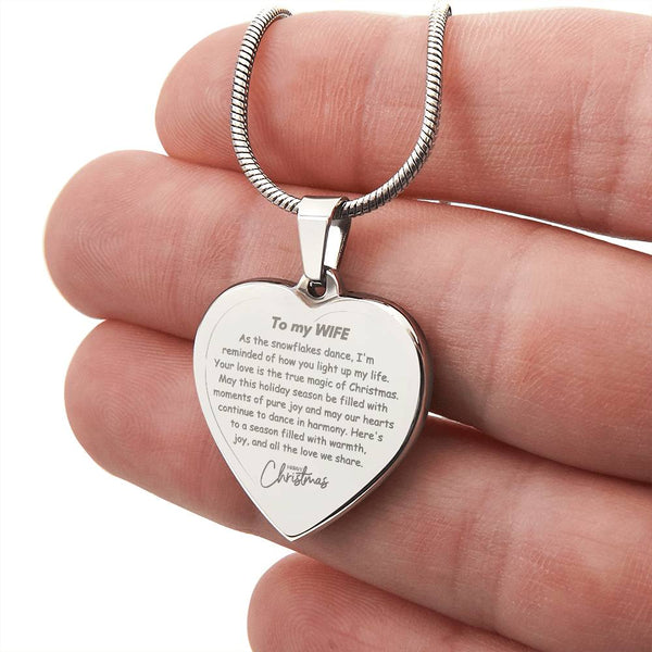 Engraved Heart Necklace - Snowflakes Dance Wife