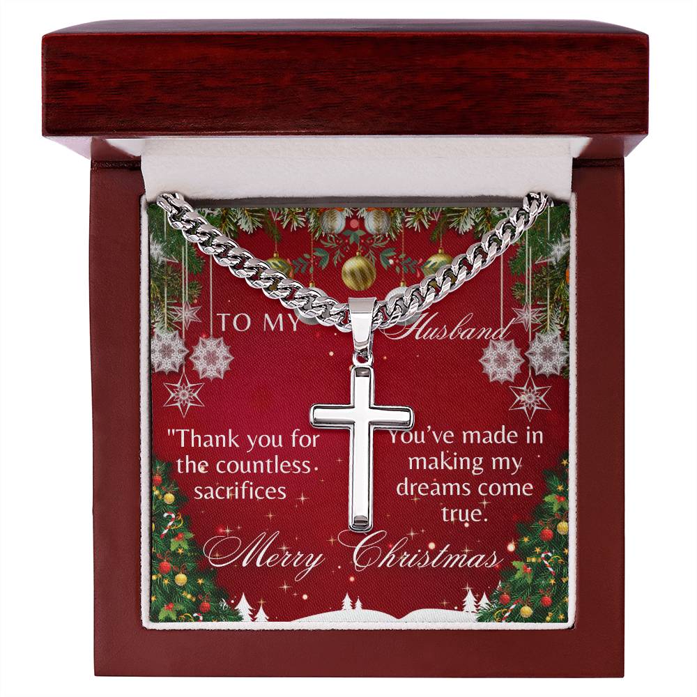 Artisan Cross Necklace - Xmas Countless Sacrifices Husband