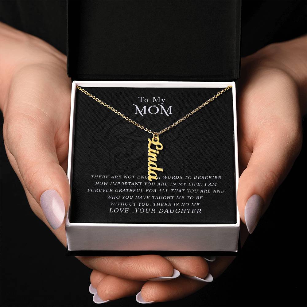 Vertical Name Necklace - Not Enough Words Mom