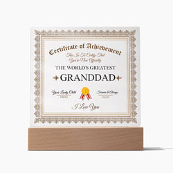 Acrylic Square Plaque - Certificate of Achievement Granddad