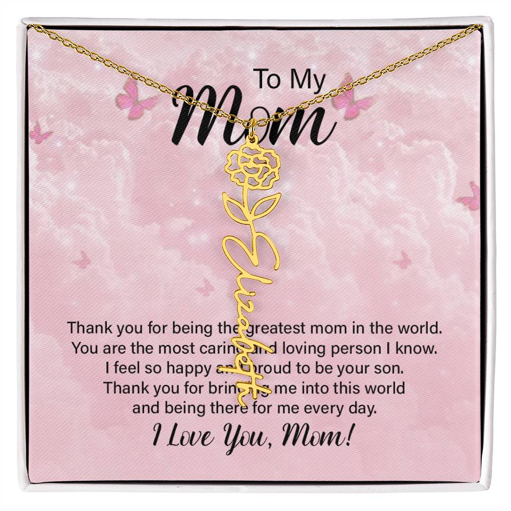 Flower Name Necklace  - Greatest Mom