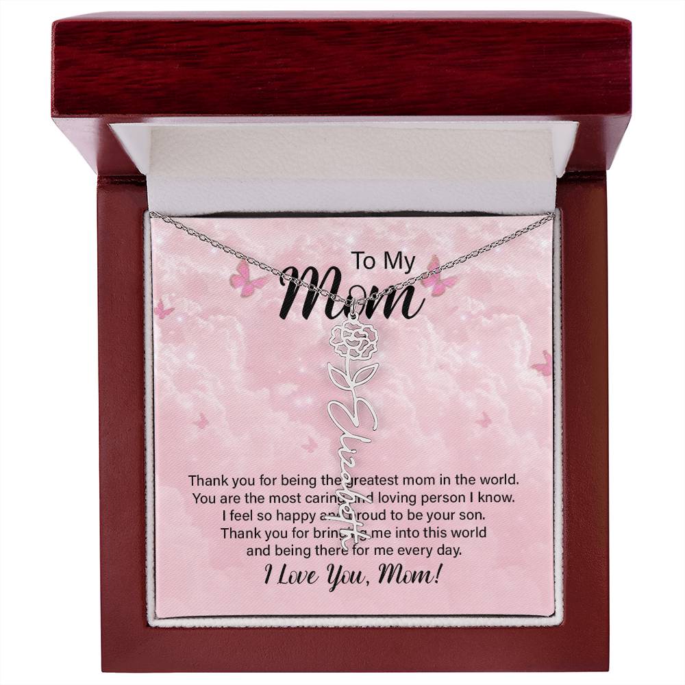 Flower Name Necklace  - Greatest Mom