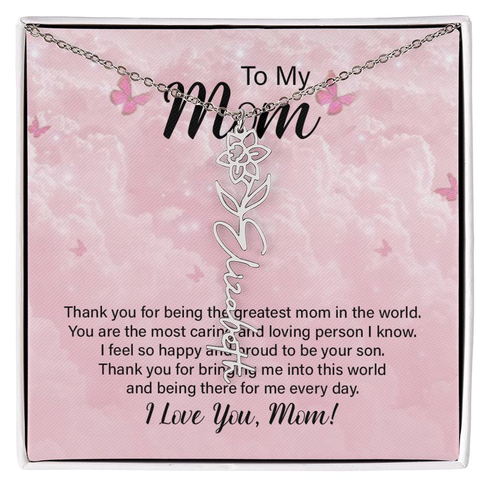 Flower Name Necklace  - Greatest Mom