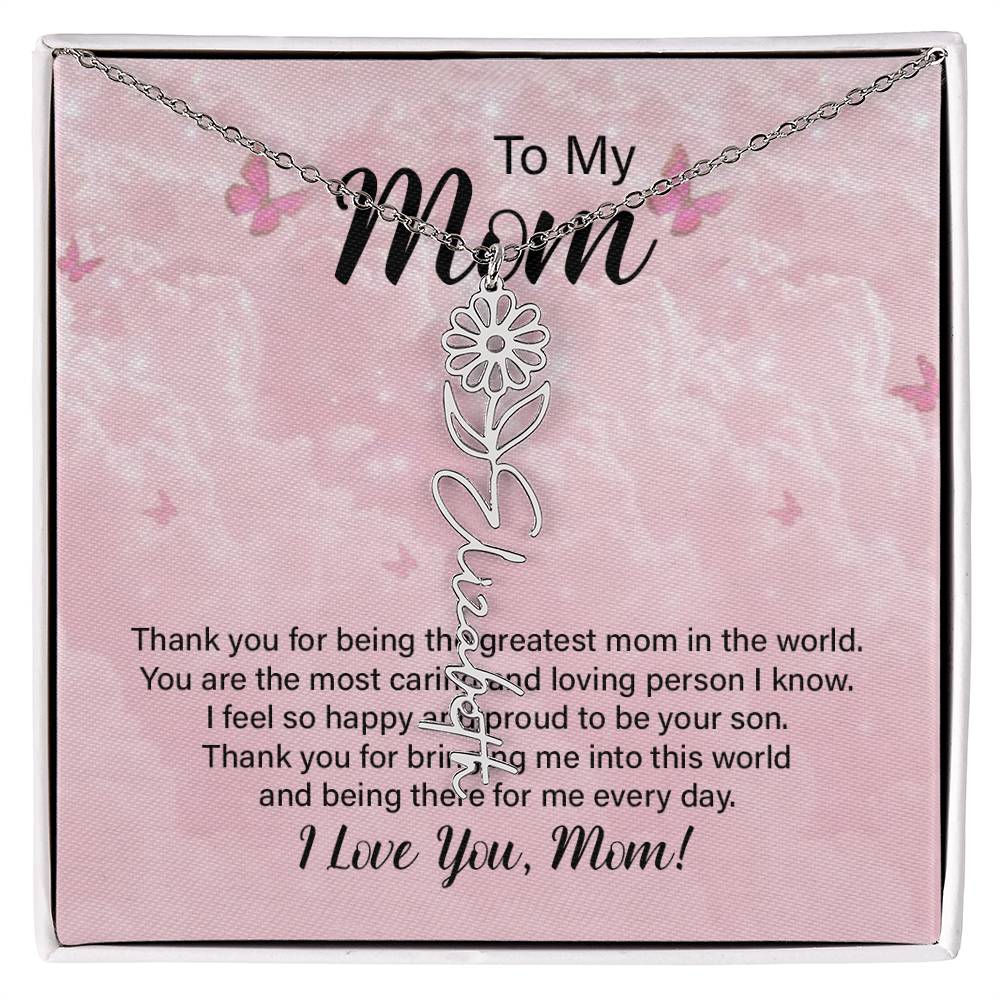 Flower Name Necklace  - Greatest Mom