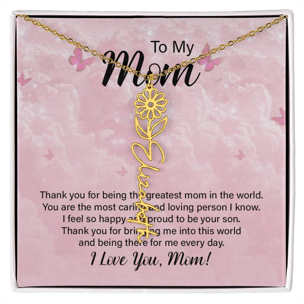 Flower Name Necklace  - Greatest Mom