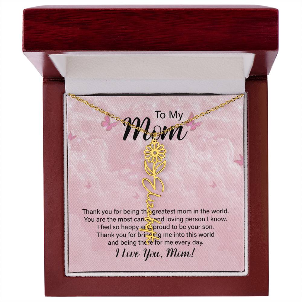 Flower Name Necklace  - Greatest Mom