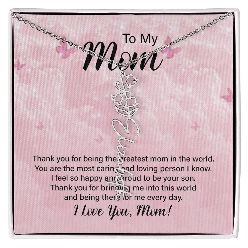 Flower Name Necklace  - Greatest Mom