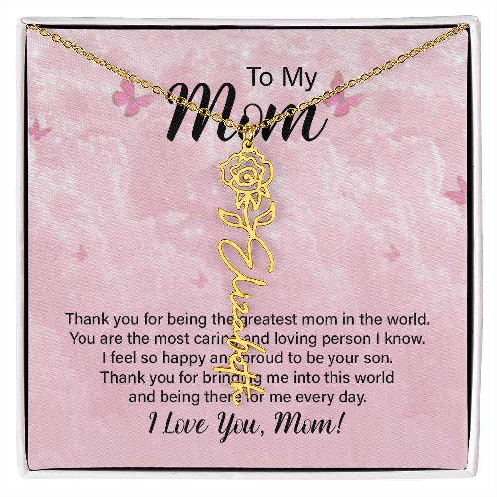 Flower Name Necklace  - Greatest Mom