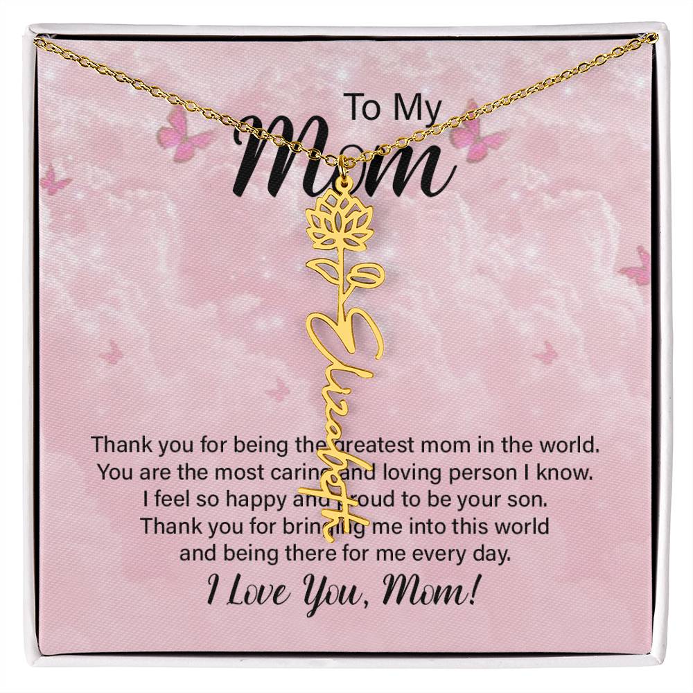 Flower Name Necklace  - Greatest Mom