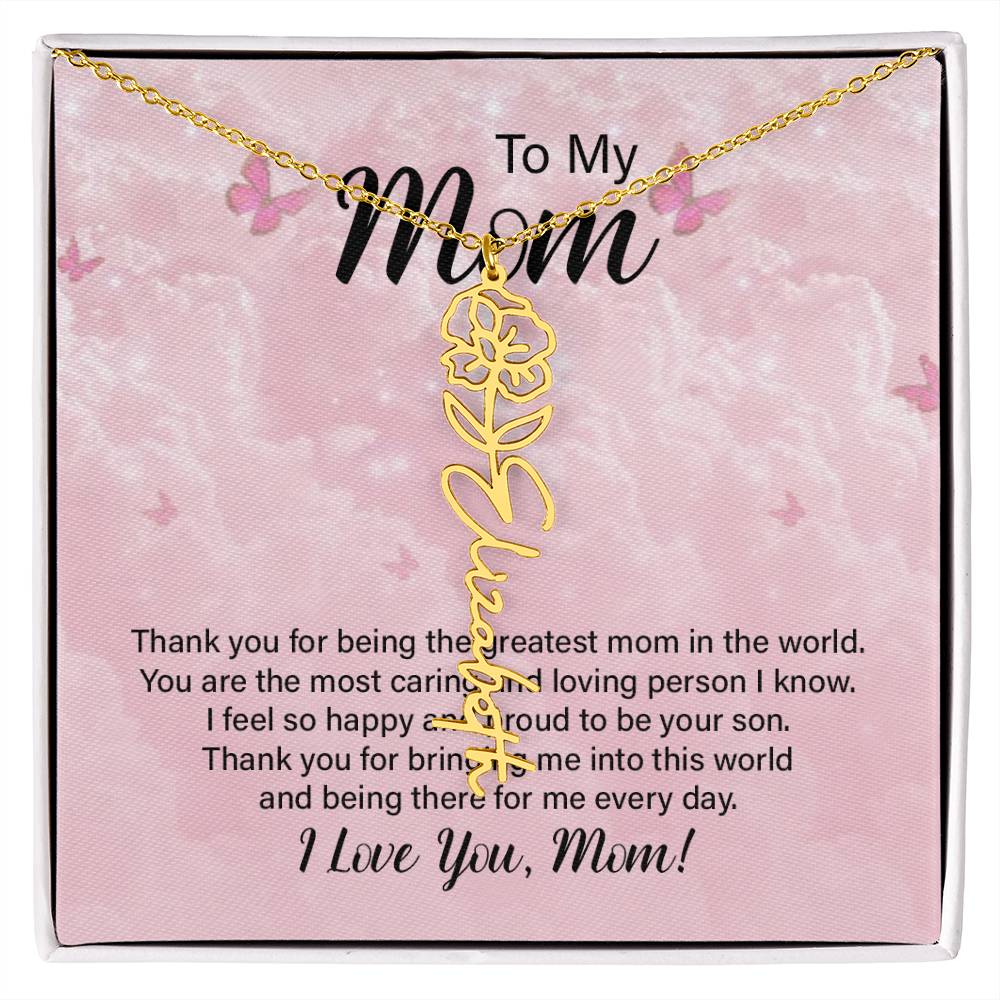 Flower Name Necklace  - Greatest Mom