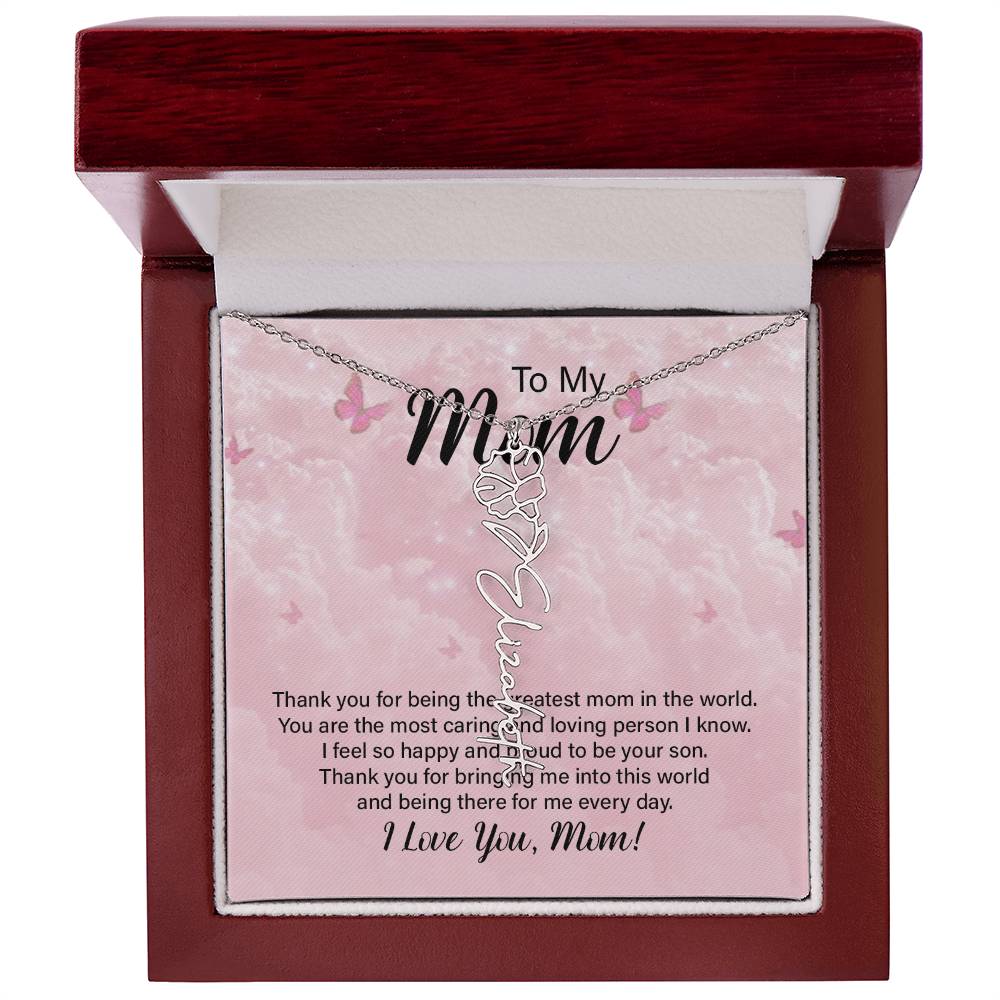 Flower Name Necklace  - Greatest Mom