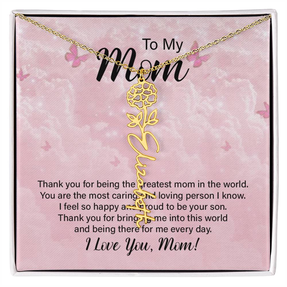 Flower Name Necklace  - Greatest Mom