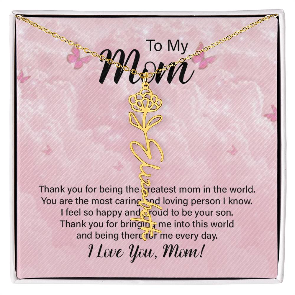 Flower Name Necklace  - Greatest Mom