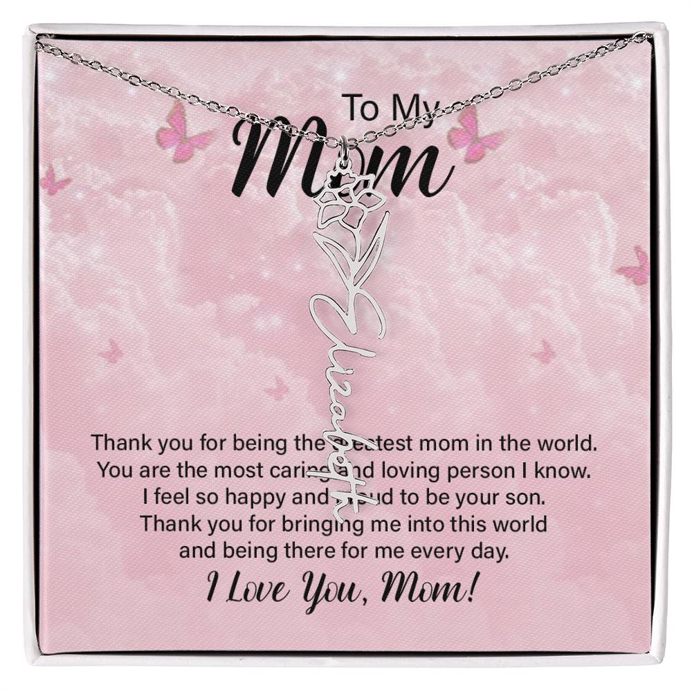 Flower Name Necklace  - Greatest Mom