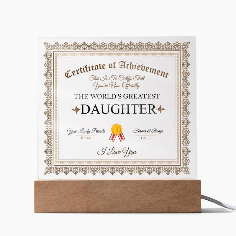 Acrylic Square Plaque - Certificate of Achievement Daughter