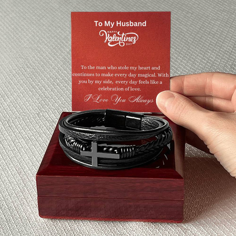 Men's Cross Bracelet - You Stole My Heart Husband