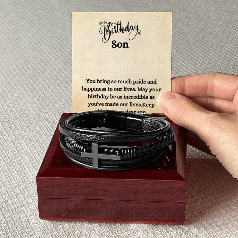 Pulsera Cruzada para Hombre - Orgullo y Felicidad Hijo