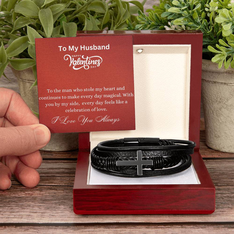 Men's Cross Bracelet - You Stole My Heart Husband