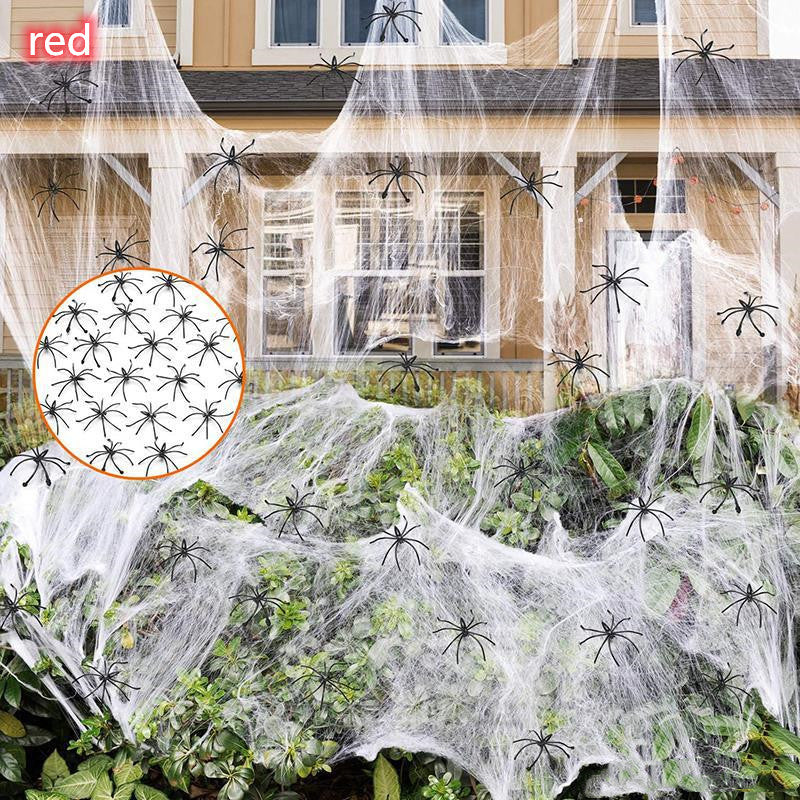 Decoraciones de telaraña de Halloween de pies cuadrados, correas blancas súper elásticas