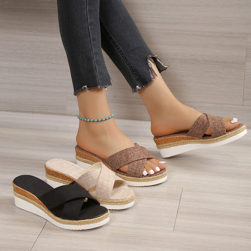 Summer Shoes Women Hemp Wedge Sandals Platform Slippers