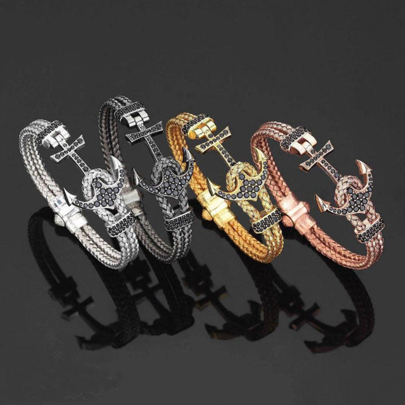 Men's Titanium Steel Diamond Boat Anchor Bracelet