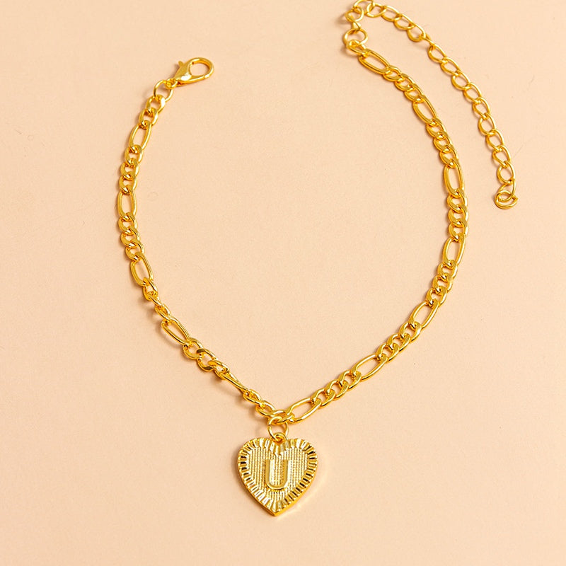 Tobillera con letra inicial, pulseras de pie con colgante de corazón de Color dorado para mujer 