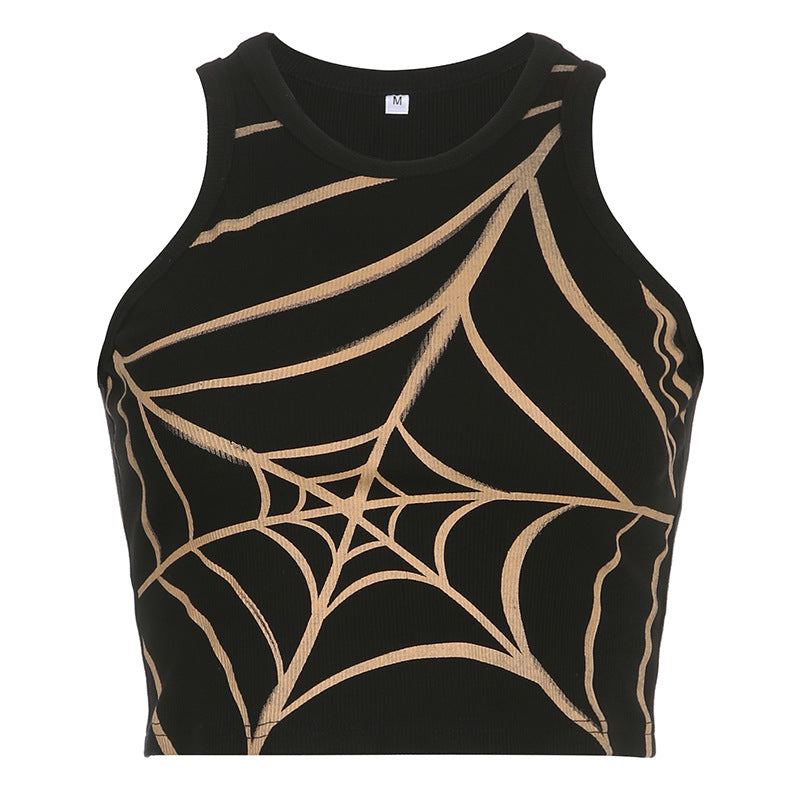 American Personalized Spider Web Printed Vest Female