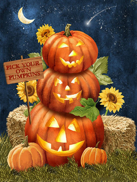 Diamond Painting Halloween Embroidery Pumpkin Full Square Diamond Mosaic Cartoon