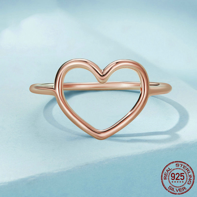 Hollow Plain Heart Rings Female S925 Sterling Silver