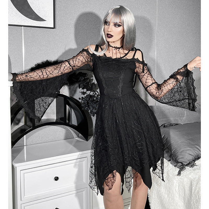 Women's Spider Web Lace Skinny High Waist Dress