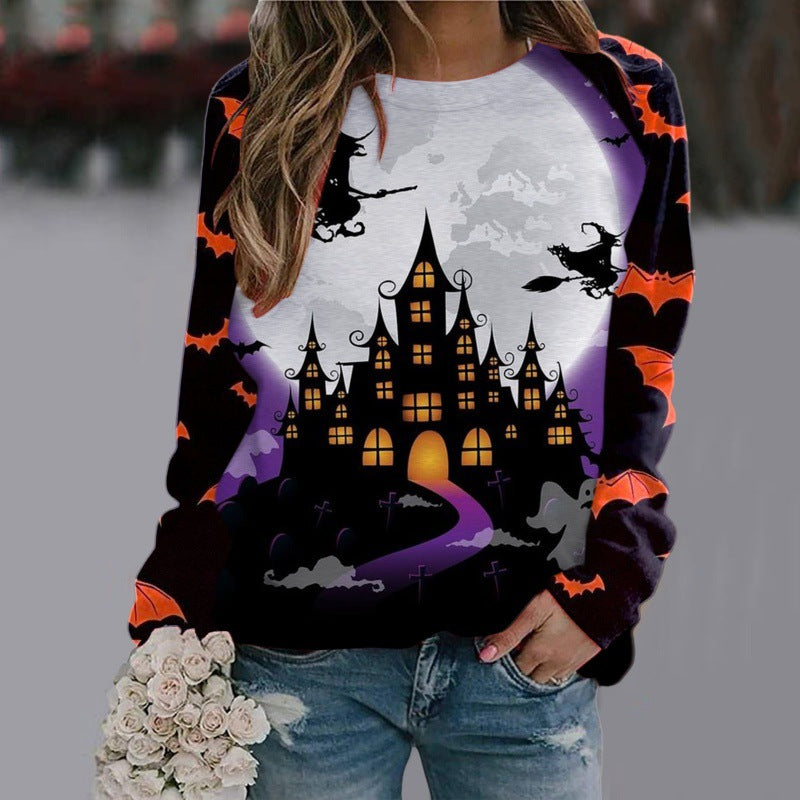 Sudadera con estampado de dibujos animados de Halloween, jersey de manga larga, Tops para mujer